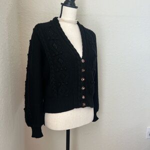 VINTAGE GERMAN ASTRIFA 100% PURE WOOL KNIT CARDIGAN. Size 42 European. 1980s.